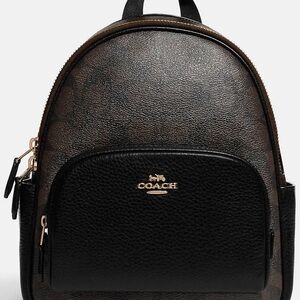 Coach Mini Court Black and Dark Brown Leather Backpack